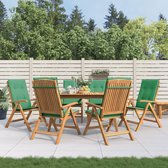 The Living Store Teak Verstelbare Tuinstoel - Set van 6 - 60x74.5x104 cm - Groen Kussen - Waterdicht