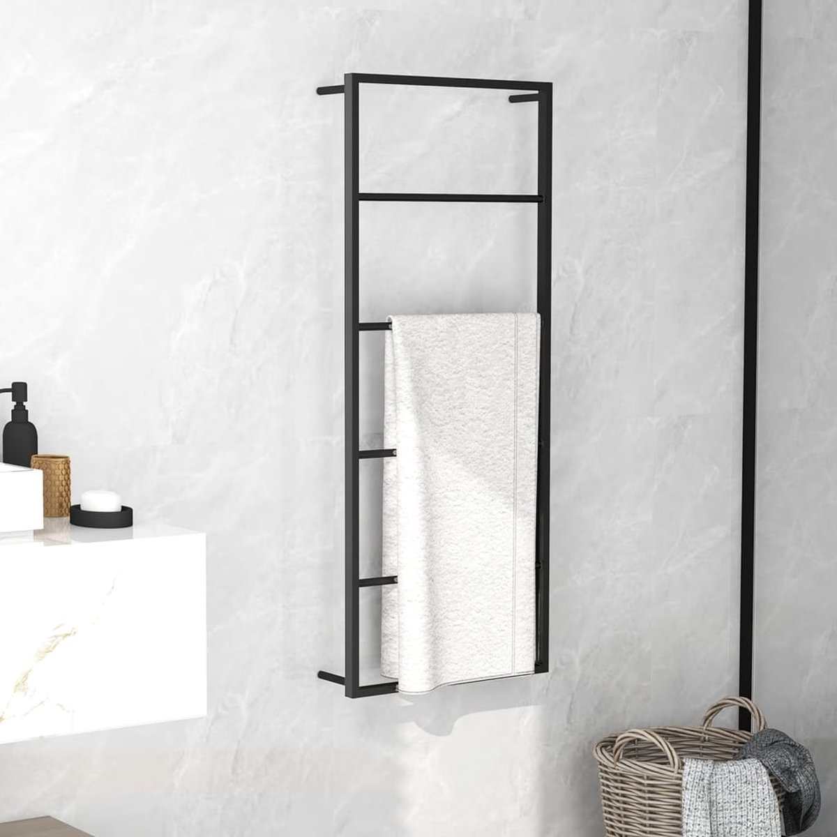 The Living Store Handdoekenrek - Staal - 45 x 10 x 115 cm - zwart