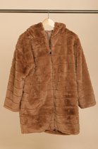 Lange warme teddy jas voor dames - Camel - maat S