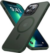 Coque adaptée pour Apple iPhone 13 Pro Max - Compatible avec MagSafe - Coque de protection mate - Coque arrière avec aimant - Convient pour le chargement sans fil avec Ring magnétique - Vert foncé