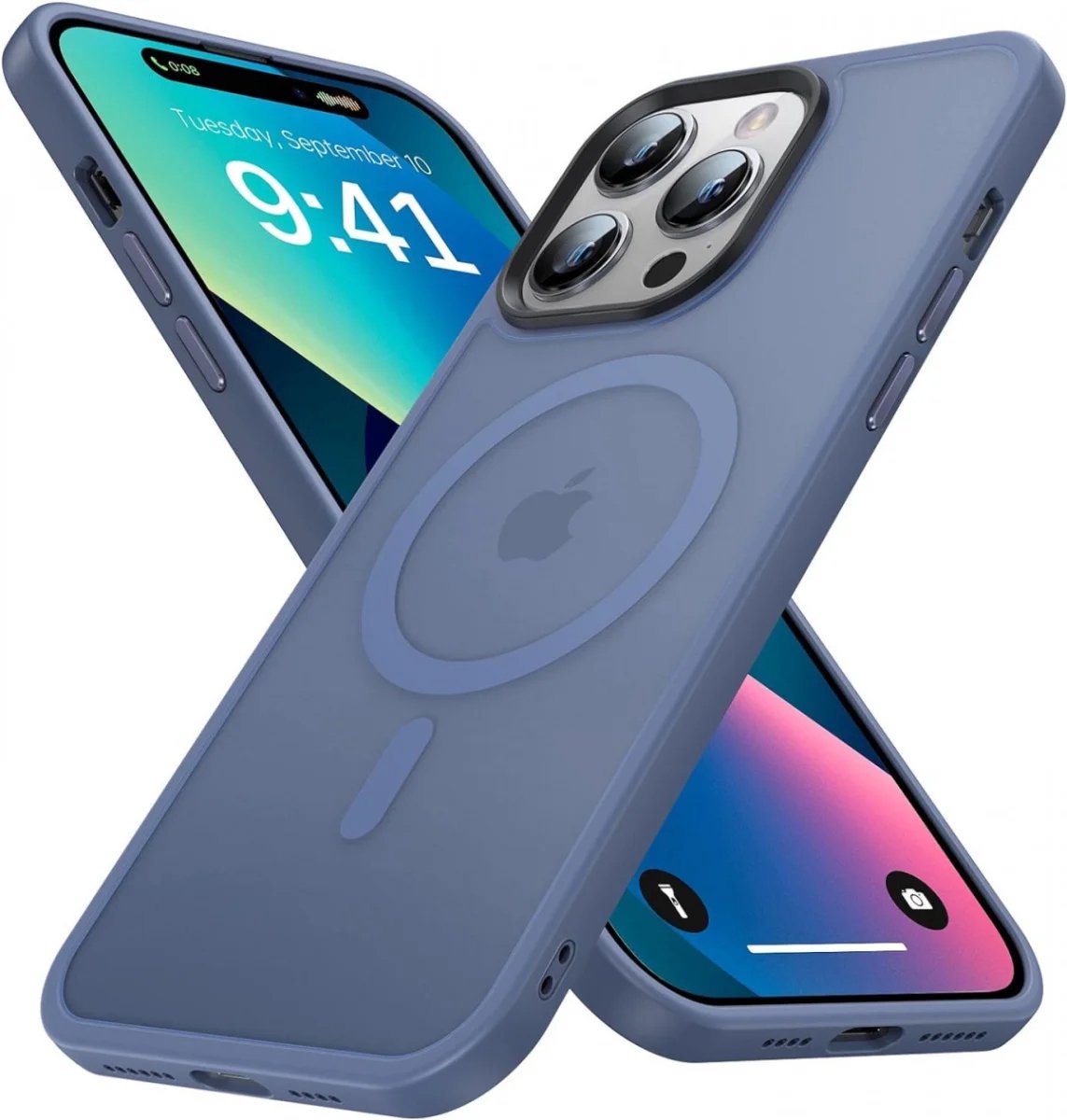 Hoesje Geschikt voor Apple iPhone 14 Pro - Compatibel met MagSafe - Matte Beschermhoes - Back Cover met Magneet - Geschikt voor Draadloos Opladen met Magnetische Ring - Blauw