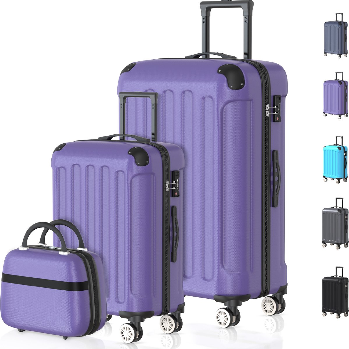 Voyagoux® Kofferset 3 delig - ABS kofferset - XS / S / L - Koffer - Paars