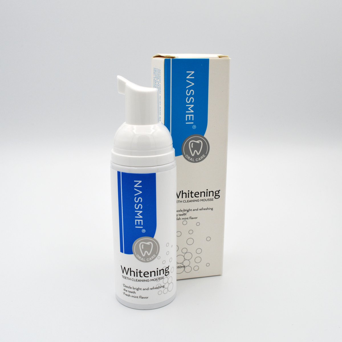 Nassmei Tandverzorging - Ga voor Wittere Tanden en een Frisse Adem - 60 ml Foam Technologie - 2 Stuks - Premium Kwaliteit