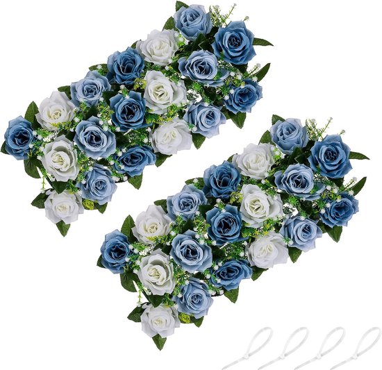Kunstbloem Centerpieces voor tafels 2 stuks stoffige blauwe bloemen 50 cm lange neprozen arrangement zijden bloemstuk voor bruiloftsfeest eettafel middelpunt decoratie