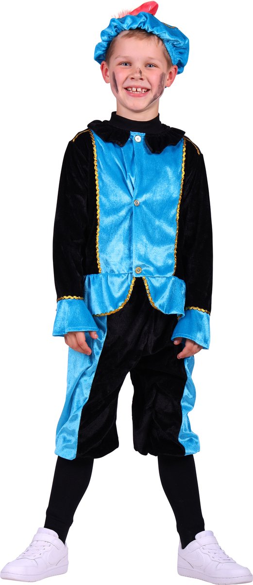 Kinder Pietenkostuum Santander turquoise-zwart - Maat 98/104 - Piet kostuum kinderen
