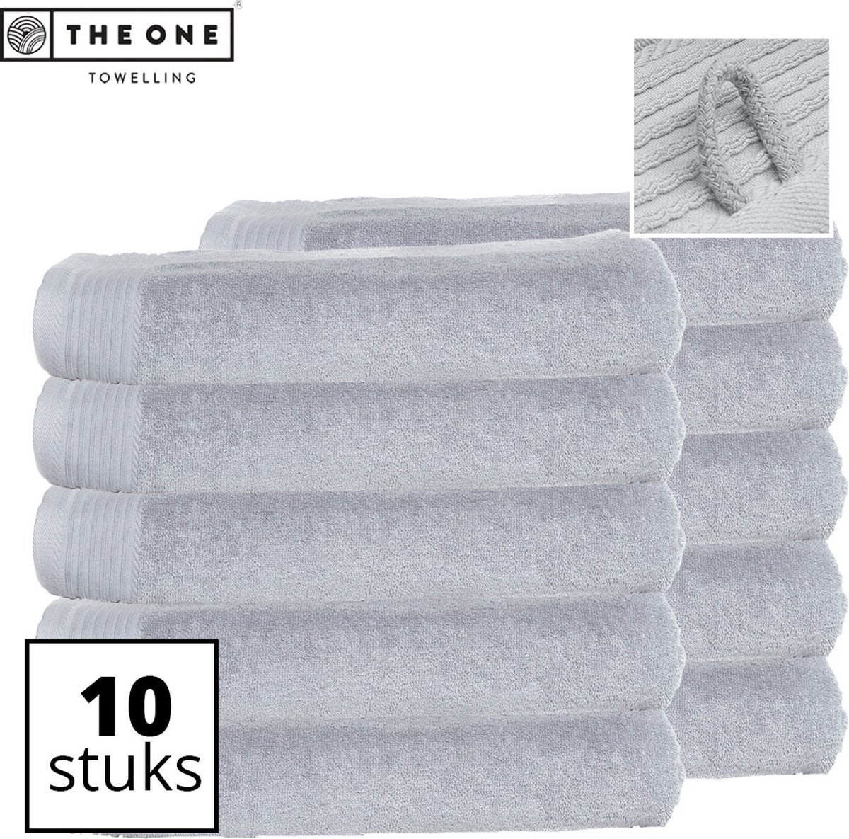 The One Towelling Classic Handdoeken - Voordeelverpakking - Hoge vochtopname - 100% Gekamd katoen - 50 x 100 cm - Lichtgrijs - 10 Stuks