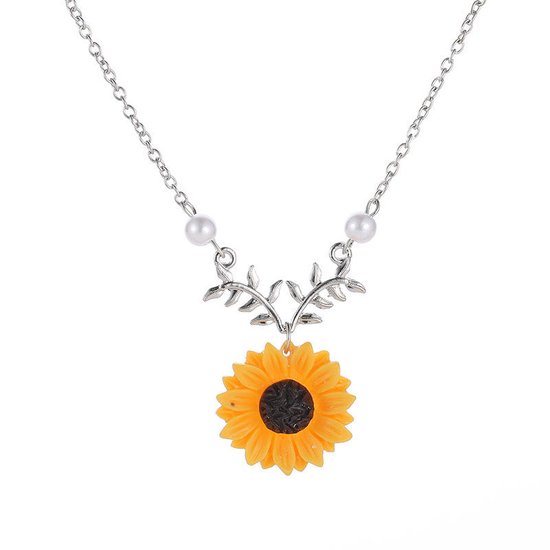 Lumici® | SunFlower Necklace - Zonnebloem Ketting - Tuin - Bloemen - Natuur - Zon - Vrijheid - Cadeau Voor Vrouwen - Moederdag Cadeau - Valentijn - Liefde - Verrassing - Goud & Zilver