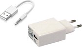 OneOne 2A lader met kabel. Oplader adapter met veiligheidskeurmerk en 10 cm laadkabel. Oplaadkabel geschikt voor alle generaties Apple iPod Shuffle spelers.