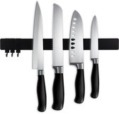 Quance Knife Magnet - Porte-couteau - Zwart - Magnétique - 3 crochets de suspension - Acier inoxydable - 40 cm - Porte-couteaux - Couteaux - Moderne