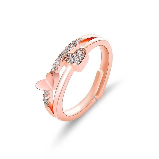 Lumici® | KristalHart Ring - Crystal Heart - Gift - Ring - Hartje - Kristallen - Kristal - Verstelbare Ring - Cadeau Voor Vrouwen - Moederdag Cadeau - Valentijn - Liefde - Verrassing - Rose Goud & Zilver