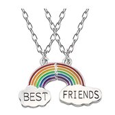 Lumici® | BestFriends Rainbow Ketting - Bff Necklace - Bestie - Dubbel - Hart - Hartje - Heart - Cadeau Voor Vrouwen / Vrienden - Vriendschap Cadeau - Friends - Friend - Best - Beste - Vrienden - Vriendin - Vriendje - Verrassing - Zilver