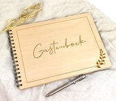 Gastenboek bruiloft - Gastenboek huwelijk - Gastenboek hout - Huwelijk decoratie - A4 houten gastenboek thema "Leaf" - Trouw - Bruiloft