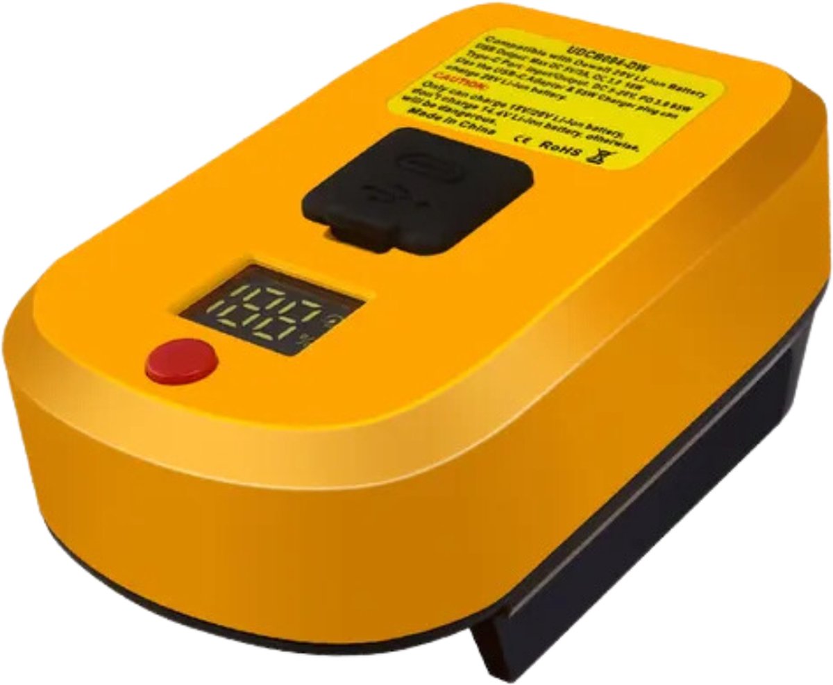 Krylanso® - USB-adapter + Oplader Voor DeWalt Gereedschapsaccu's 18V-20V Li-ion - USB-C Power Delivery 3.0 65W - Geschikt voor Laptop, Tablet, Smartphone en andere USB-apparaten