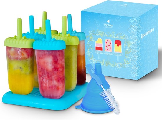 Moules à glace Perow - 6 pièces - Comprend un entonnoir et une brosse de nettoyage gratuits - Support à glace en silicone sans BPA et sans produits chimiques - Perow à glaçons - 2 couleurs - Popsicles