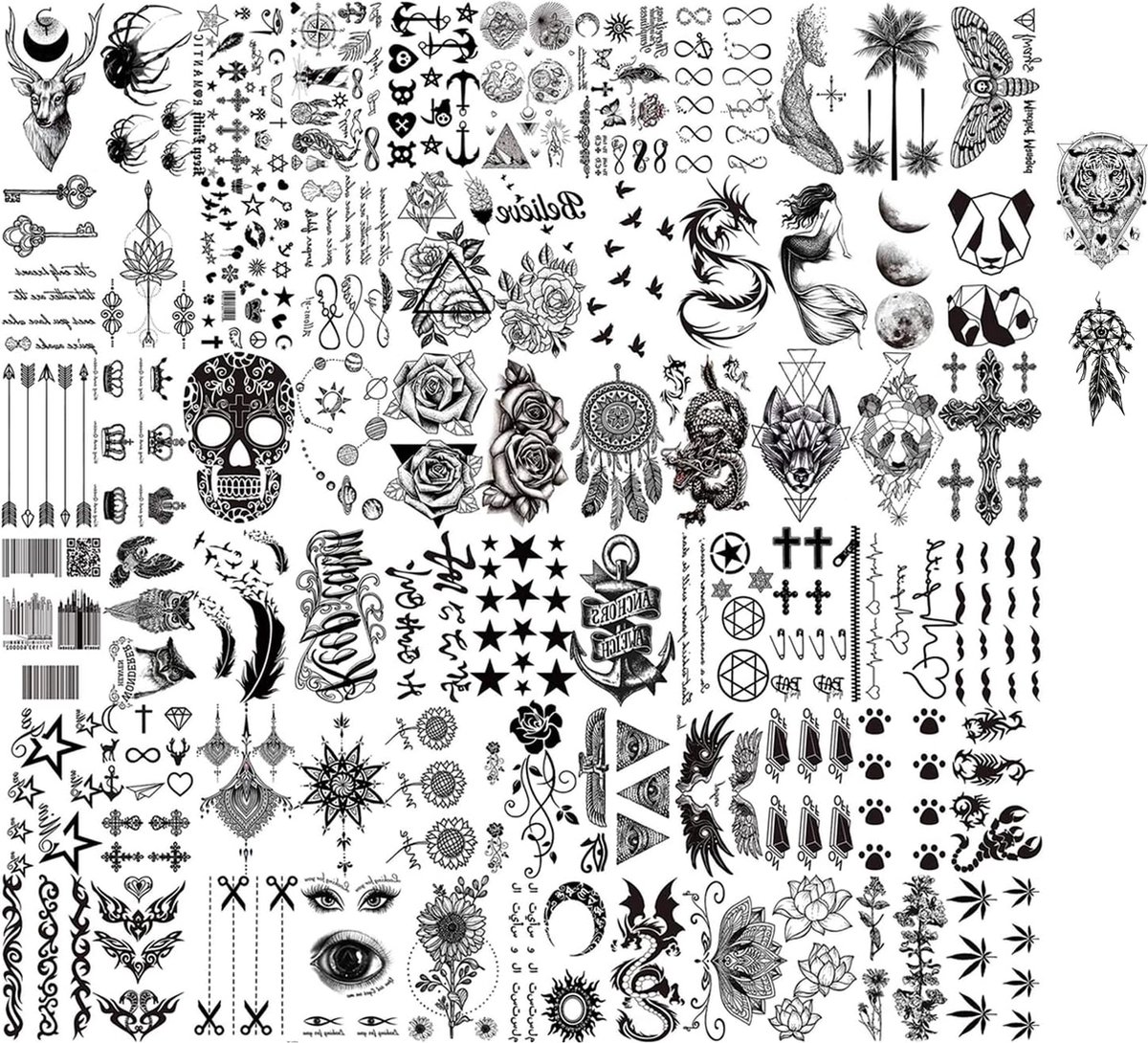 Kit Tatouages Temporaires Halloween - 10 Feuilles Toile D'araignée 3D + 10 Paires Yeux Noirs - Application Facile, Retrait Sans Trace - 7
