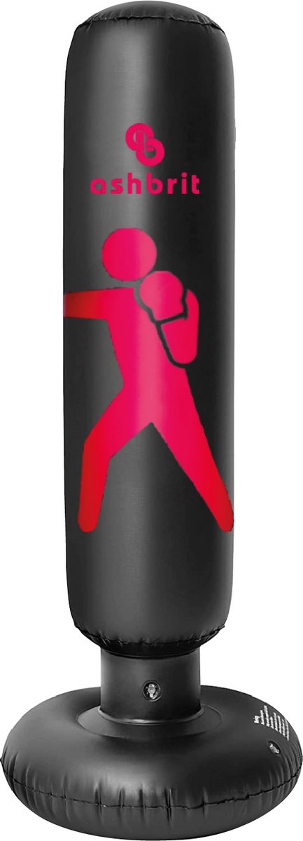 ASHBRIT® Bokszak - Staande Opblaasbare bokszak met stevige vulbare voet - 1.60 m - Zwart - Extra stevige 0.35mm uitvoering