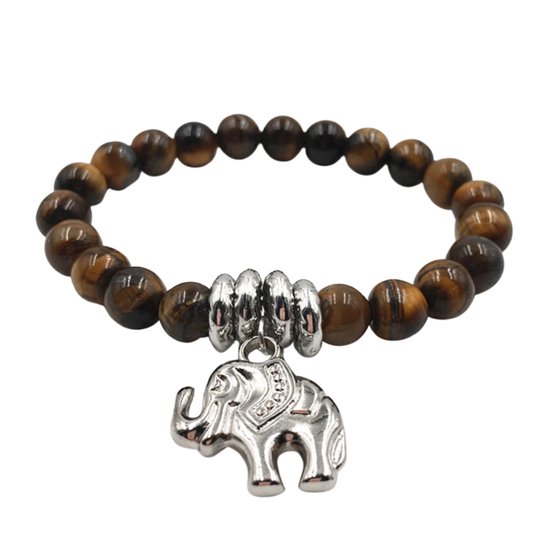 Marama - bracelet Eléphant Marron - élastique 19-22 cm. - Pierre précieuse Oeil de Tigre - bracelet femme