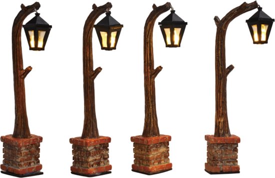 Luville - Street lantern wooden 4 pieces - Kersthuisjes & Kerstdorpen