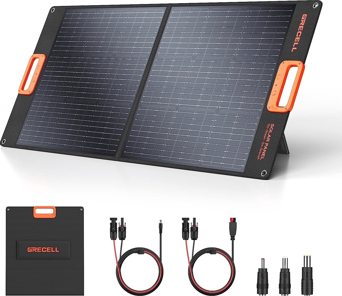 GRECELL 100W Faltbares Solarpanel – 21,5V, Verstellbarer Standfuß, IP67 Wasserdicht, Mit 5 Adaptern, Für Powerstation & Camping
