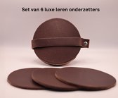 Luxe Bruine Leren Onderzetters - Set van 6 - Elegante Tafelbescherming - Hoogwaardig Buffel Leer