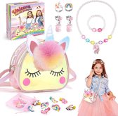 Roze eenhoorn set voor meisjes - Handtas, sieraden set - Kinderspeelgoed - Schoudertas, ketting, armband, oorbellen, ringen, haarclips