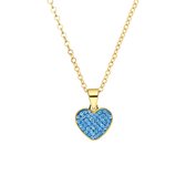 Lucardi Dames Stalen goldplated ketting hart met kristal aqua - Ketting - Staal - Goudkleurig - 47 cm