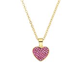 Lucardi Dames Stalen goldplated armband hart met kristal roze - Ketting - Staal - Goudkleurig - 47 cm