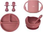 JU&MP Set de Vaisselle Enfant - Bébé - Assiette Enfant - Bol avec Cuillère - Couverts pour enfants - Tasse d'Entraînement - Cadeau de Maternité - Rose