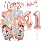 41 Jaar Verjaardag Cijferballon 41 - Feestpakket Snoes Ballonnen Pop The Bottles - Rose White Versiering