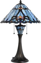 LumiLamp Tiffany Tafellamp Ø 40x61 cm Blauw Glas Tiffany Bureaulamp