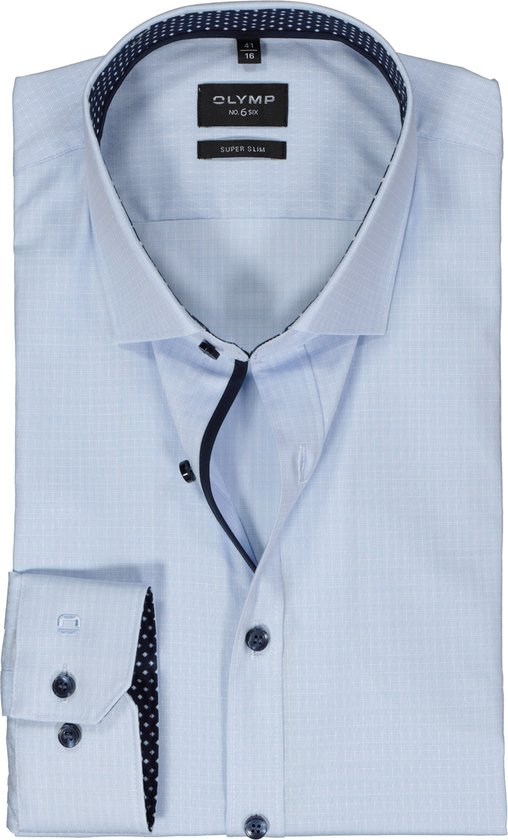 OLYMP No. 6 Six super slim fit overhemd - structuur - lichtblauw (contrast) - Strijkvriendelijk - Boordmaat: 42