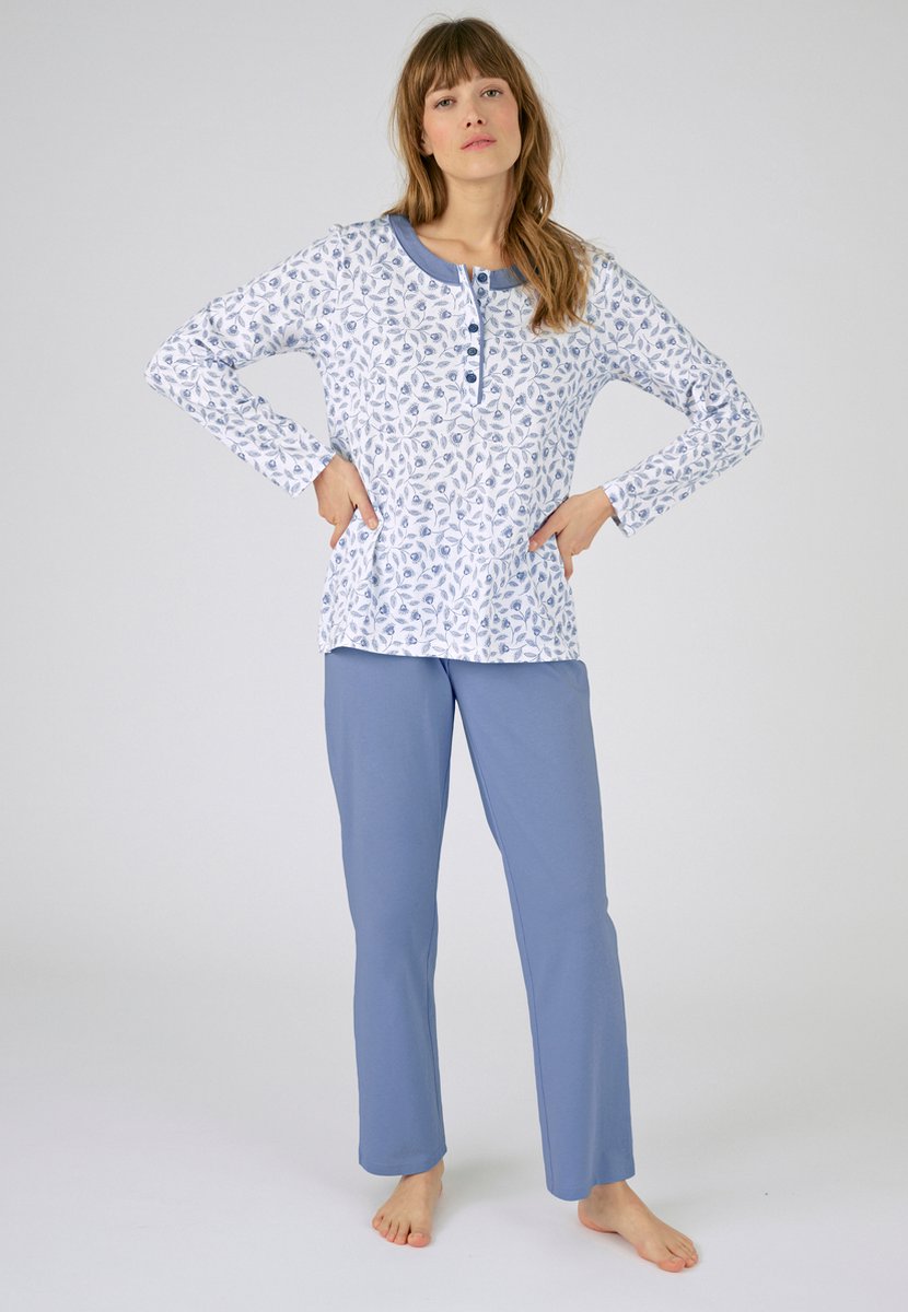 Damart - Pyjama van puur gekamd jerseykatoen - Dames - Blauw - 54-56 (XXL)