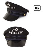 6x Politiepet met tekst politie voor volwassenen - verstelbaar - politie pet thema feest festival