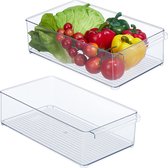 Relaxdays 2x koelkast organizer transparant - koelkast bakje - keuken organizer langwerpig