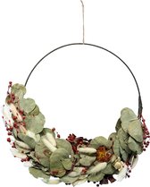 Droogbloemen Krans - Krans Landelijk - Natuur - Ca. 35 cm - Ook als Herfstdecoratie - Kransen - Kransen voor Buiten en Binnen - Deurkrans - Groen/Rood