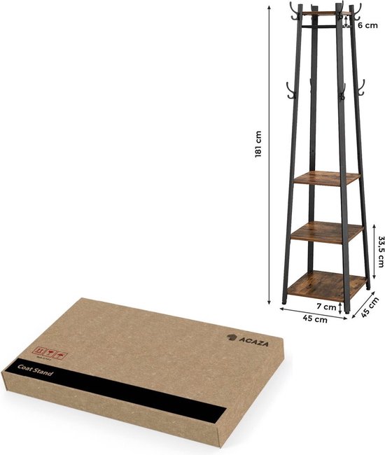 Hzuaneri Vrijstaande Kapstok Met 3 Planken En 16 Haken - Goud Eiken Wit, CR27316W Voor Hal En Woonkamer