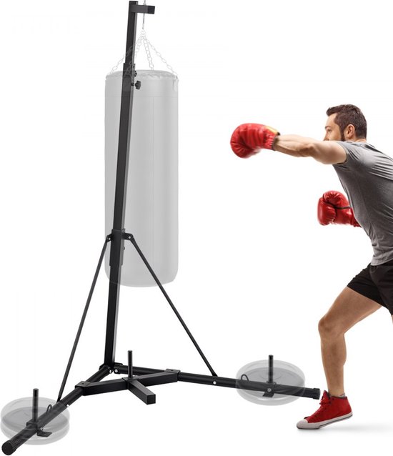 Bokszak Standaard Zwarte Boksstandaard 60 kg Boksen Punch Bag Stand van Premium Stalen Frame met 182 tot 230 cm Hoogte en Stabiele Basis Ideaal voor Vechtsporten, Boksen, Fitness en MMA-training