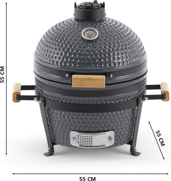 Landmann Kamado 16 inch Grijs Grilloppervlak ⌀ 35,5 cm - Met pizzasteen en Elevator - Met thermometer - Met onderstel en handgrepen - Dubbelwandig & geïsoleerd - BBQ Egg - Dekselthermometer - Kamado bbq - BBQ kamado - Tafelmodel van Landmann — afbeelding 4