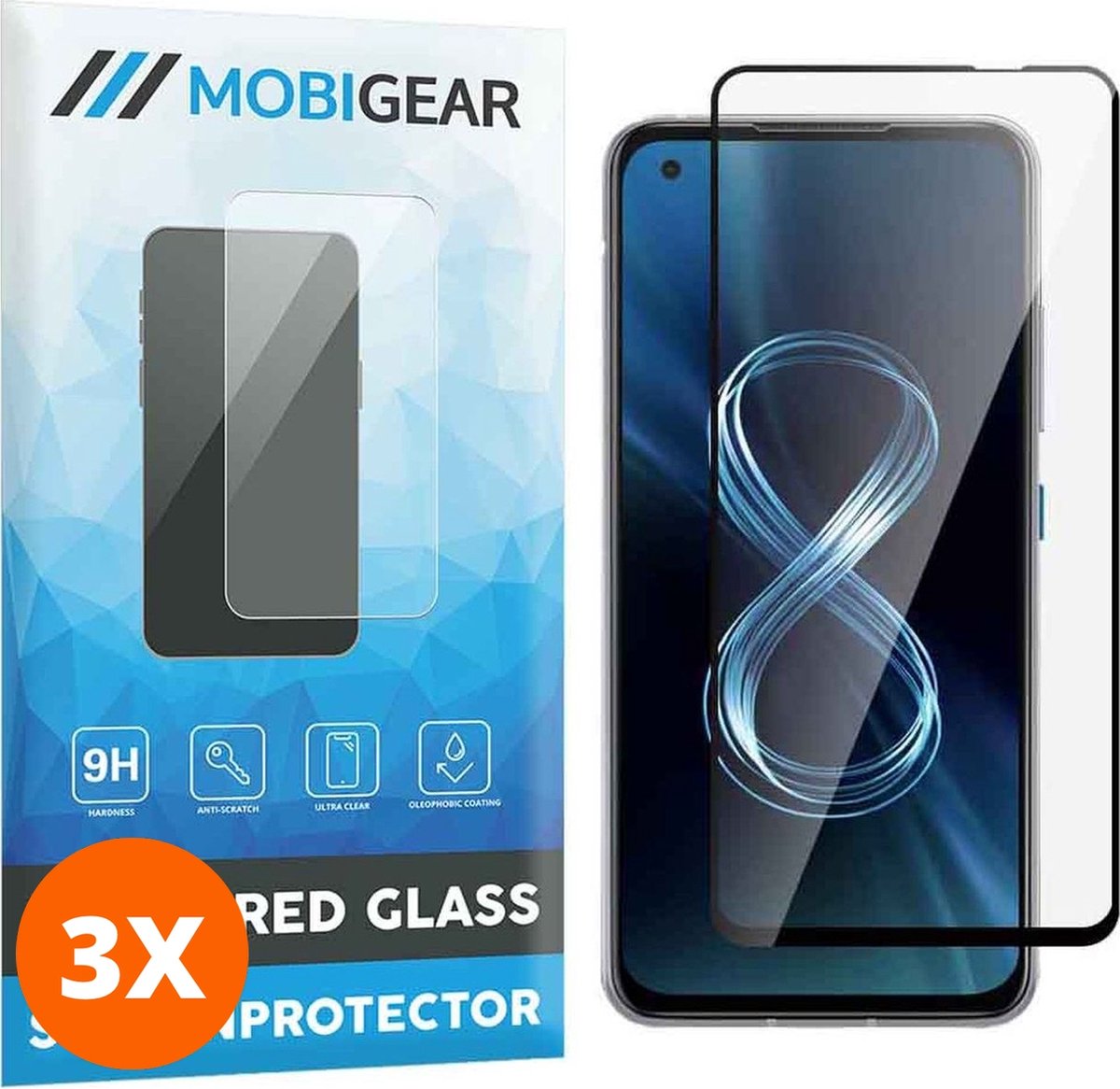 Mobigear Screenprotector geschikt voor ASUS Zenfone 8 Glazen | Mobigear Premium Screenprotector - Case Friendly - Zwart (3-Pack)