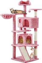 Krabpaal, 145 cm, klimboom met 2 kattenholletjes, 3 uitzichtplatforms, kattenkrabpaal, speelsisal, kattenmeubels, roze HM-YAHEE-592305