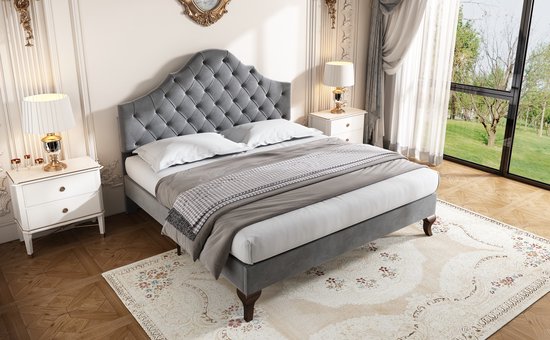 Lit double rembourré Merax - Lit pour 2 personnes avec tête de lit réglable - Grijs