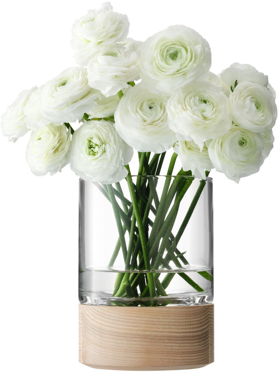 L.S.A. Lotta Vaas of Lantaarn Klein - Met Houten Voet - 18 cm -Transparant