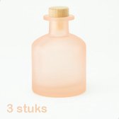 3 frosted glazen flessen van 250 ml - kleur roze - vaasje - huisparfum - geschenk - decoratie