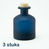 3 frosted glazen flessen van 250 ml - kleur marineblauw - vaasje - huisparfum - geschenk - decoratie