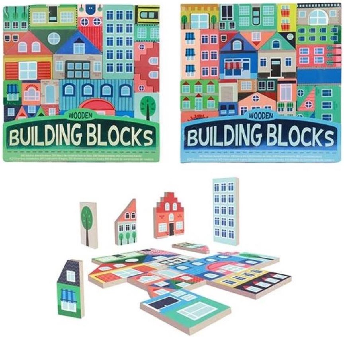 Toi Toys Houten bouwblokkenset gekleurde huisjes