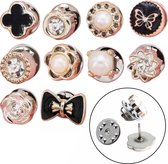 Fako Bijoux® - Pin Broche Mini - Stick Pin Boutons Set - 10 Mini Broches - 8-12mm - Gold , Or , Noir, White, Brillant & Pearl - 10 Pièces - Argent, Or, Zwart & Wit - Goud 7