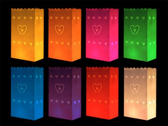 Candle Bags Hartjes - 10 stuks - Kleuren mix - Windlicht - Papieren Kaars Houder - Lichtzak - Candlebag - Sfeerlicht