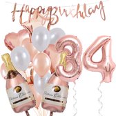 34 Jaar Verjaardag Cijferballon 34 - Feestpakket Snoes Ballonnen Pop The Bottles - Rose White Versiering