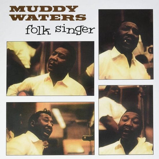 Muddy Waters Folk Singer albumhoes, vier portretten van Muddy Waters.