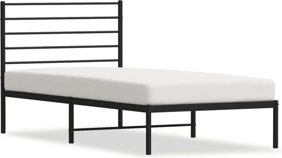 vidaXL - Bedframe - met - hoofdbord - metaal - zwart - 107x203 - cm